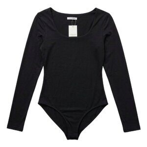 NWT | Black Long Sleeve Swoop Neck Fitted Full Coverage Bodysuit | Small